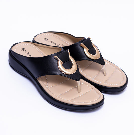 Black Round Buckle Comfort Women's Slipper
