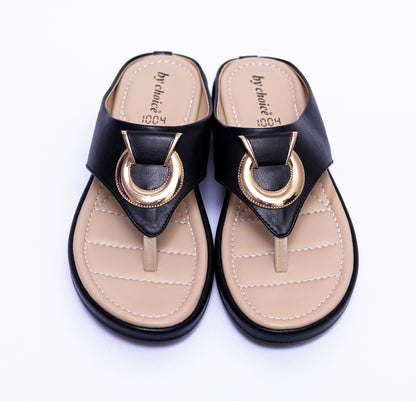 Black Round Buckle Comfort Women's Slipper