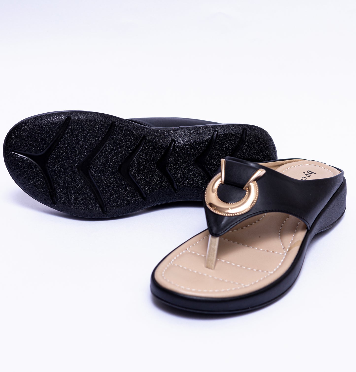 Black Round Buckle Comfort Women's Slipper
