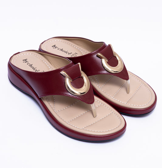 Maroon Round Buckle Comfort Women's Slipper