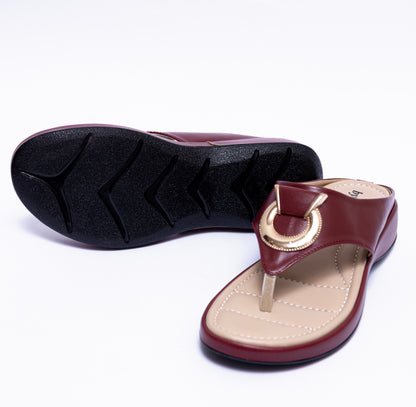 Maroon Round Buckle Comfort Women's Slipper