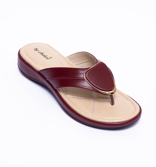 Women's Maroon V-Buckle Slippers