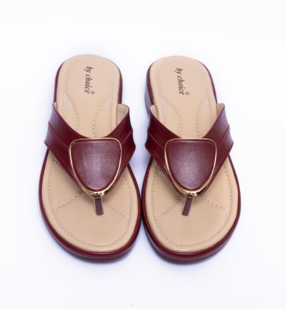 Maroon V-Buckle Cushy Women's Slipper