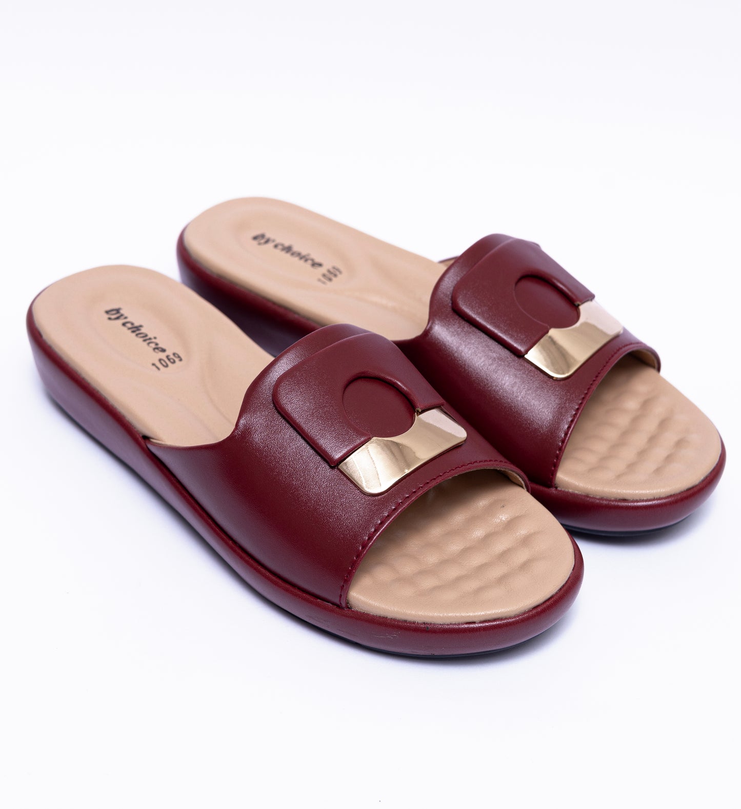 Maroon Square Buckle Women's Slippers