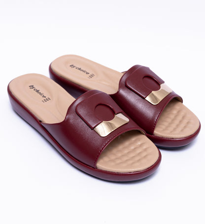 Maroon Square Buckle Women's Slippers