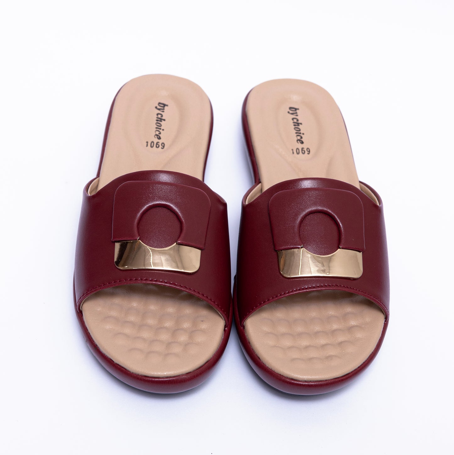 Maroon Square Buckle Women's Slippers