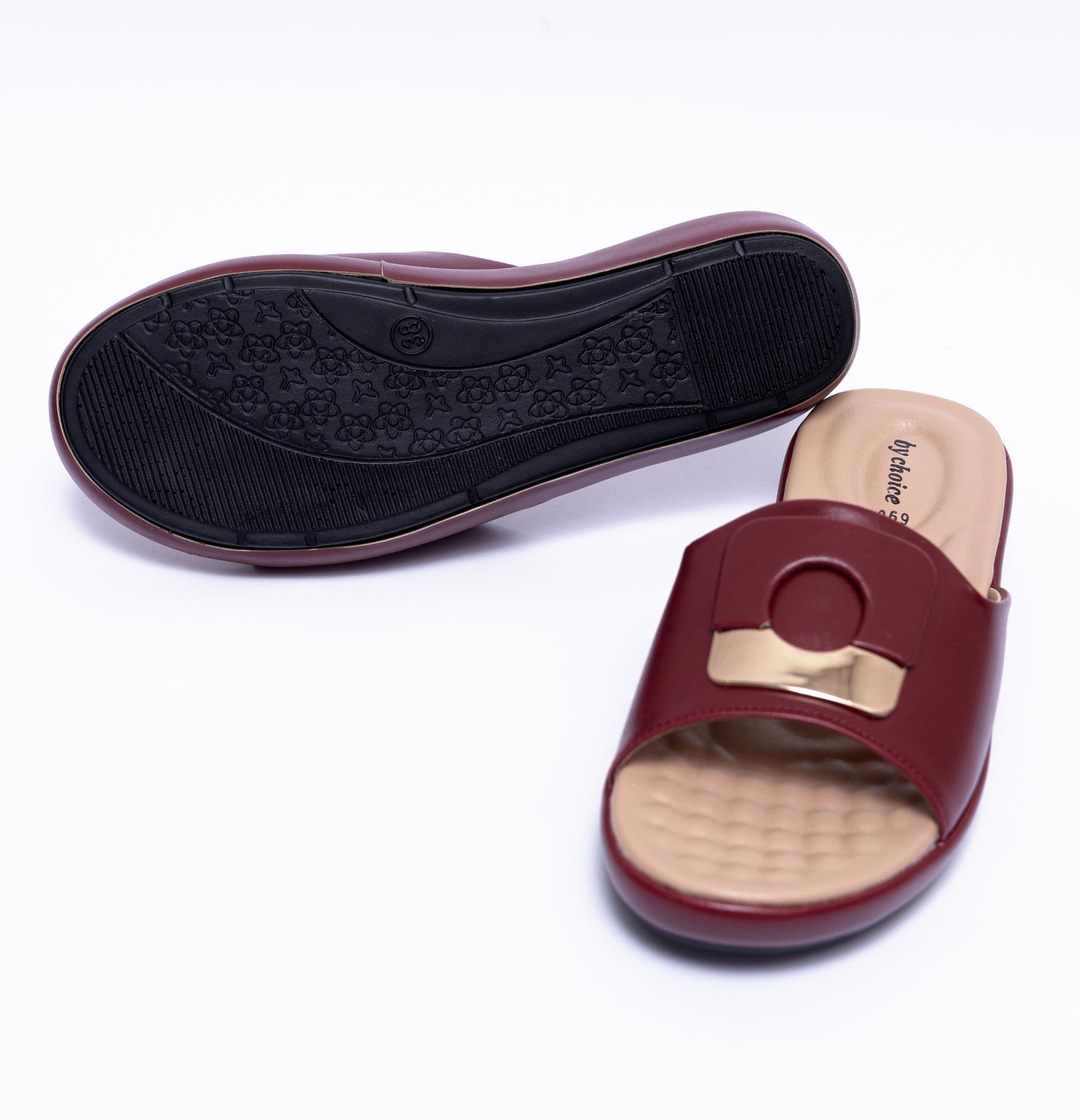 Maroon Square Buckle Women's Slippers