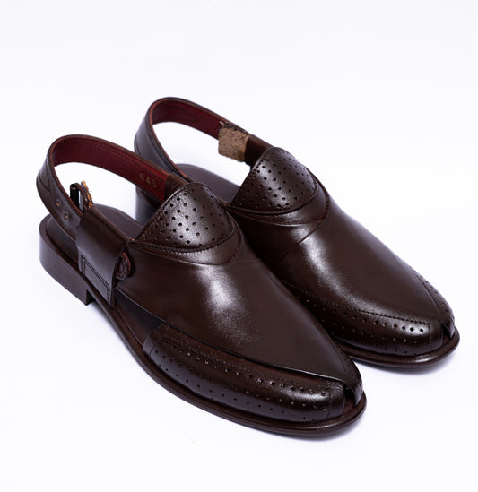 Brown Dotted Texture Leather Chappal