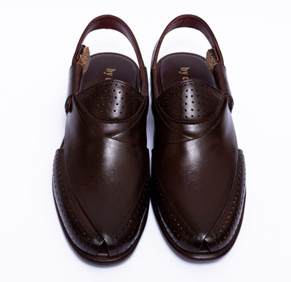 Brown Dotted Texture Leather Chappal