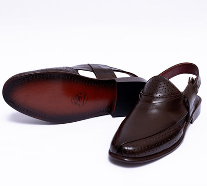 Brown Dotted Texture Leather Chappal
