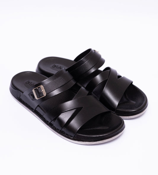 Medicated Black Cross Strap Slipper