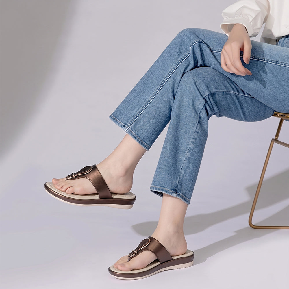 Women's Brown Oval Ring Slippers