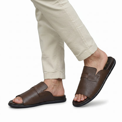 Men's Brown Leather Medicated Overlay Slippers
