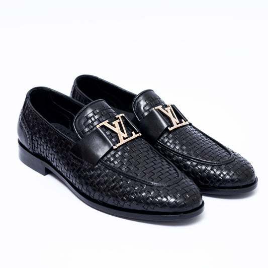 Black LV Woven Leather Shoes