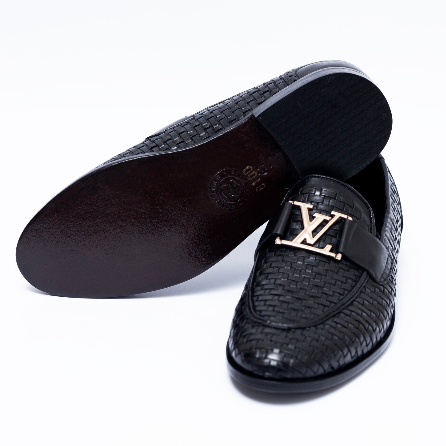 Black LV Woven Leather Shoes