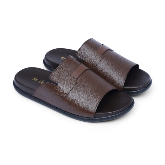 Men's Brown Leather Medicated Overlay Slippers