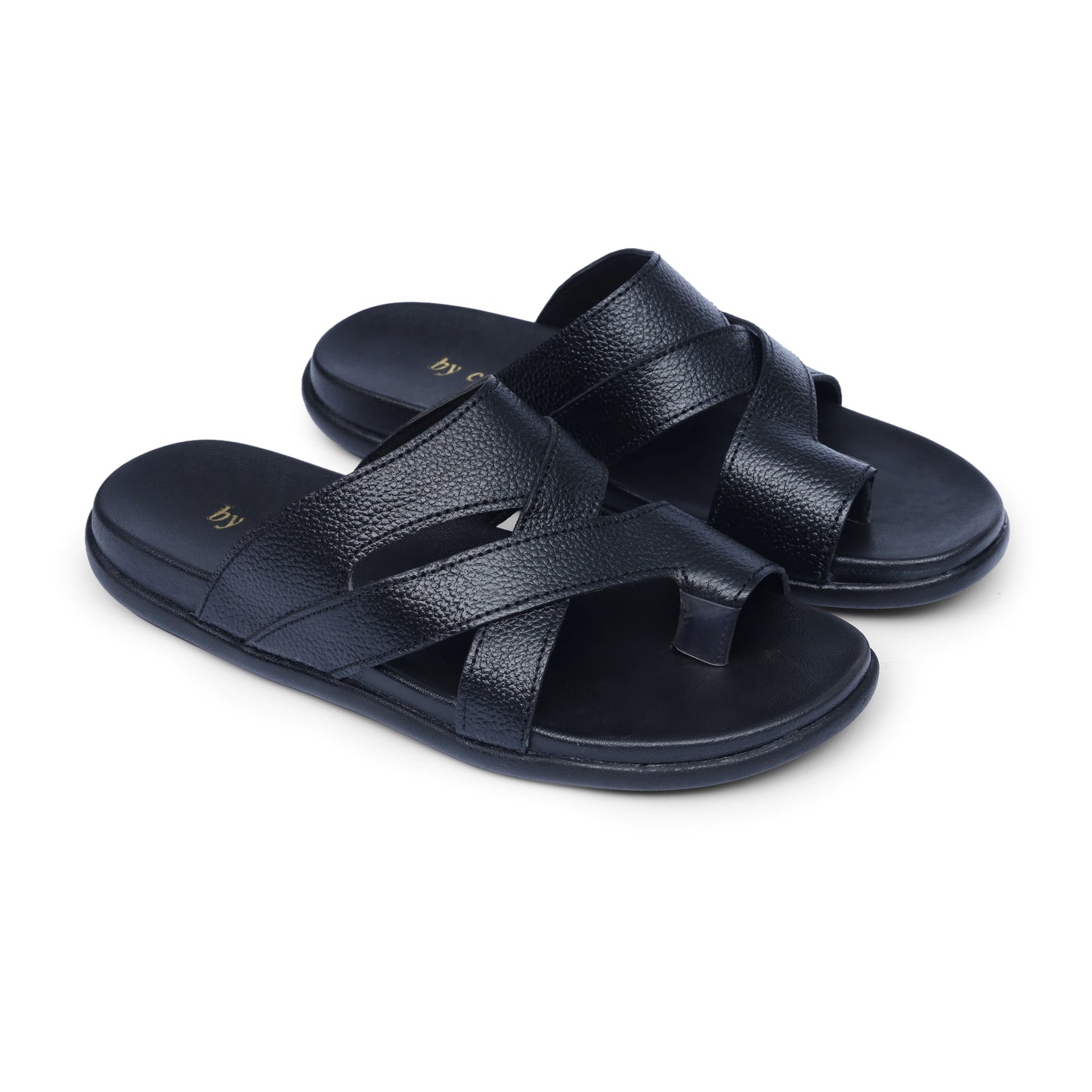 Men's Black Cross Strap Medicated Slippers