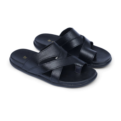 Men's Black Cross Strap Medicated Slippers