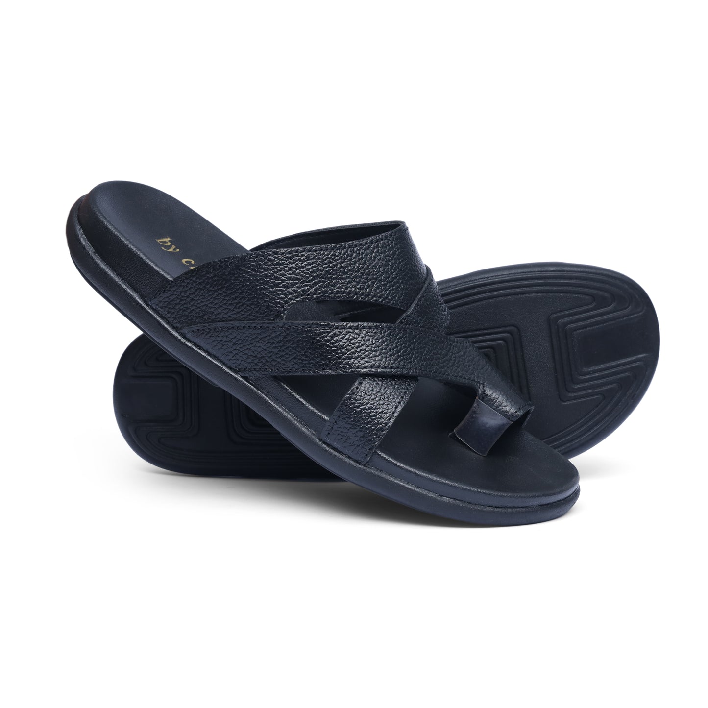 Men's Black Cross Strap Medicated Slippers