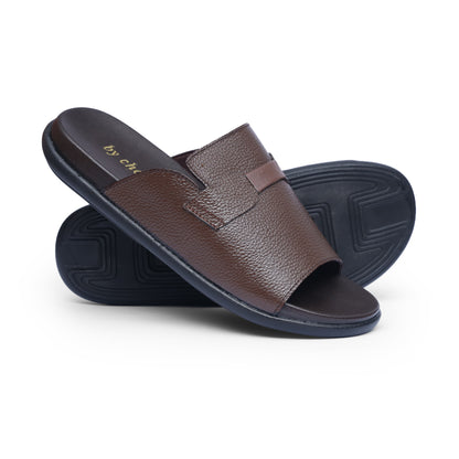Men's Brown Leather Medicated Overlay Slippers