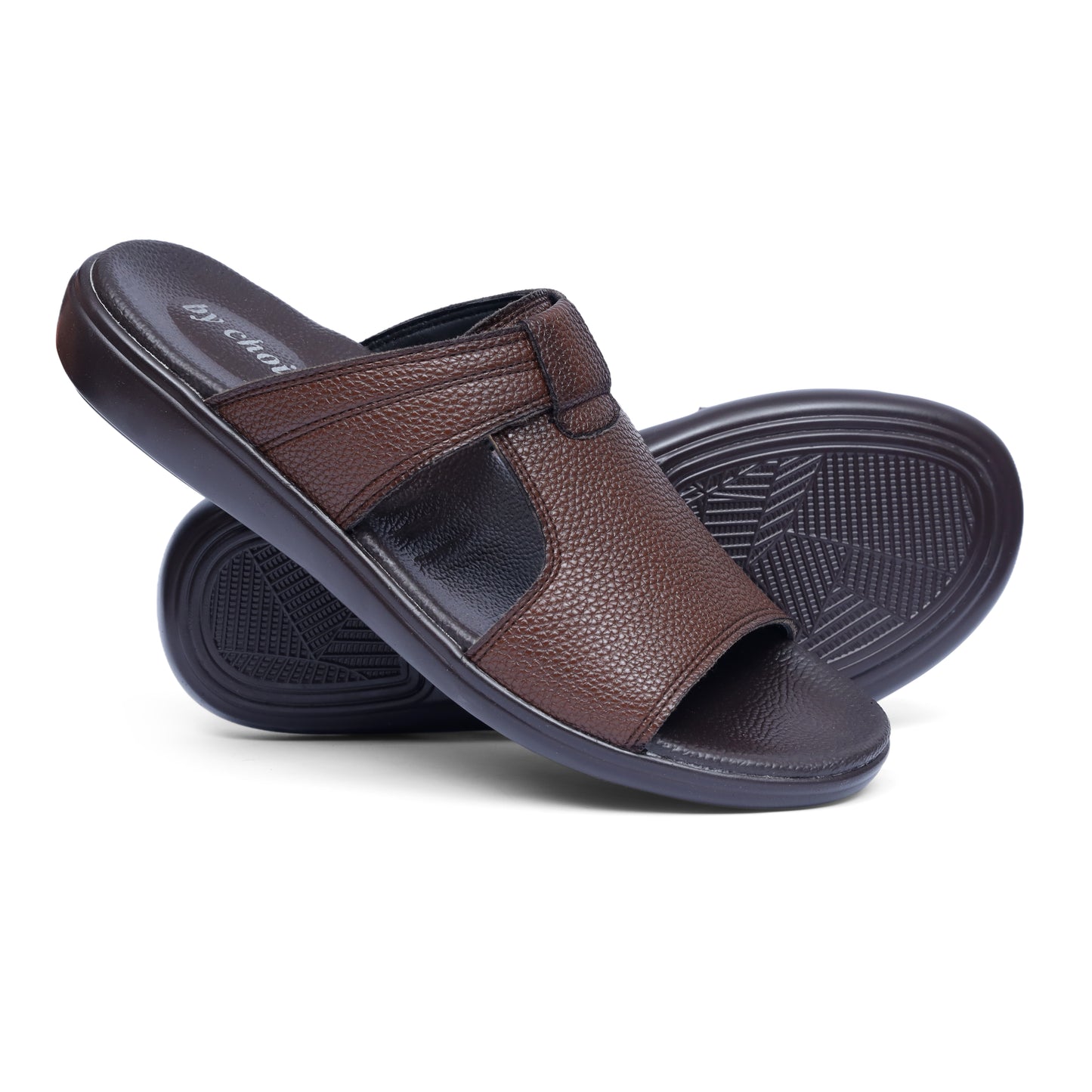 Men's Brown Leather Strap Medicated Slippers