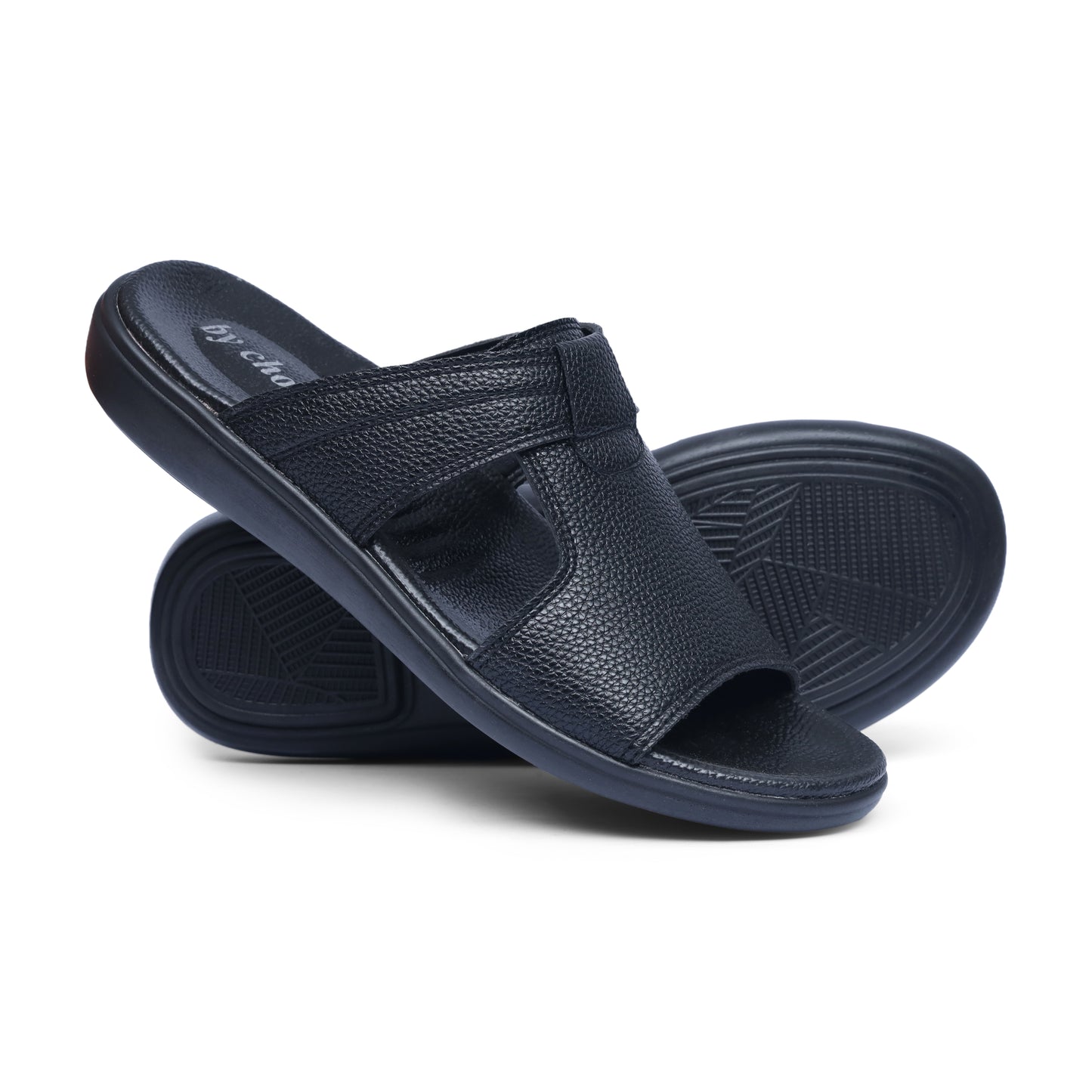 Men's Black Leather Strap Medicated Slippers