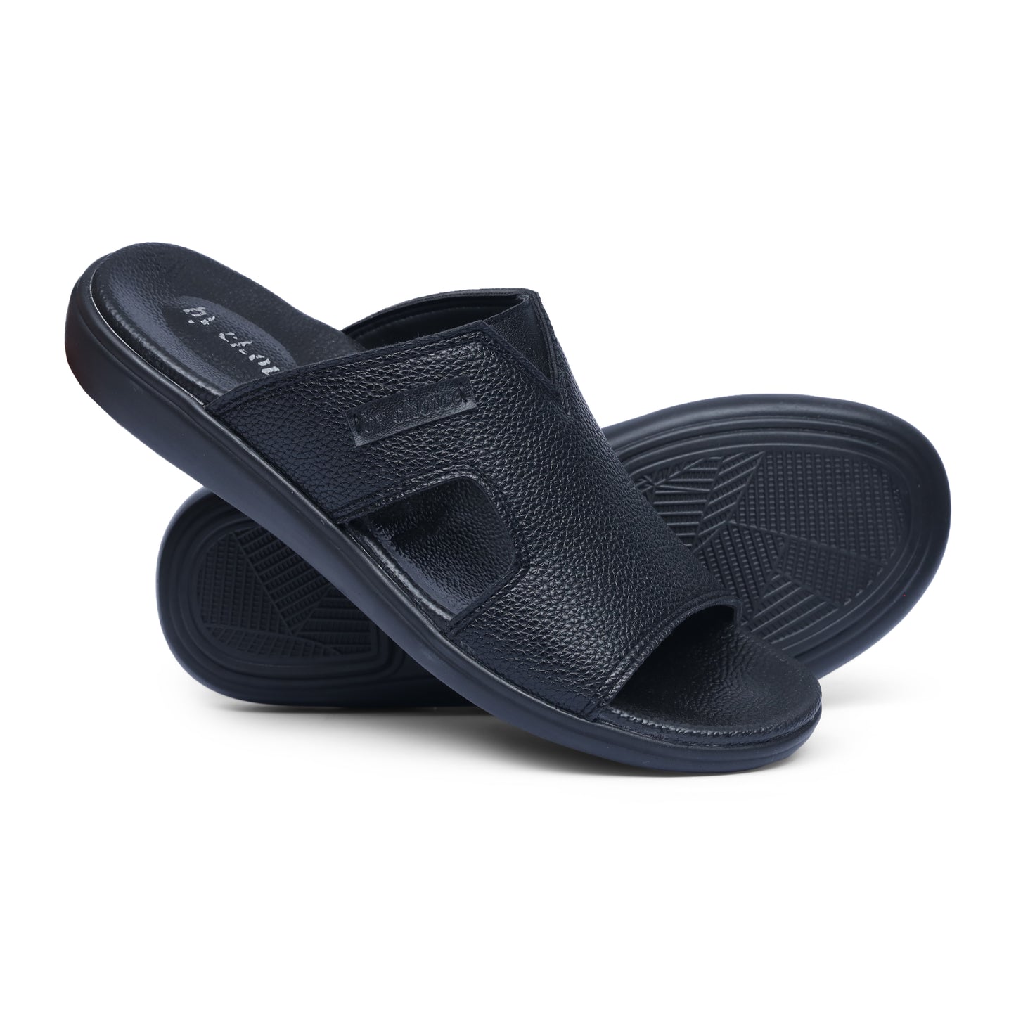 Men's Black Leather Medicated Slippers