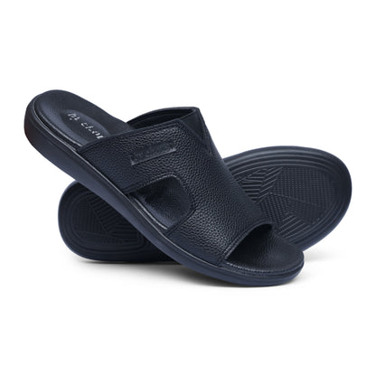 Men's Black Leather Medicated Slippers