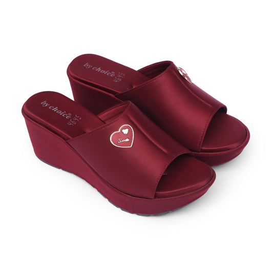 Women's Maroon Wedge Slippers
