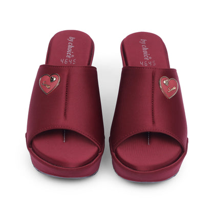 Women's Maroon Wedge Slippers