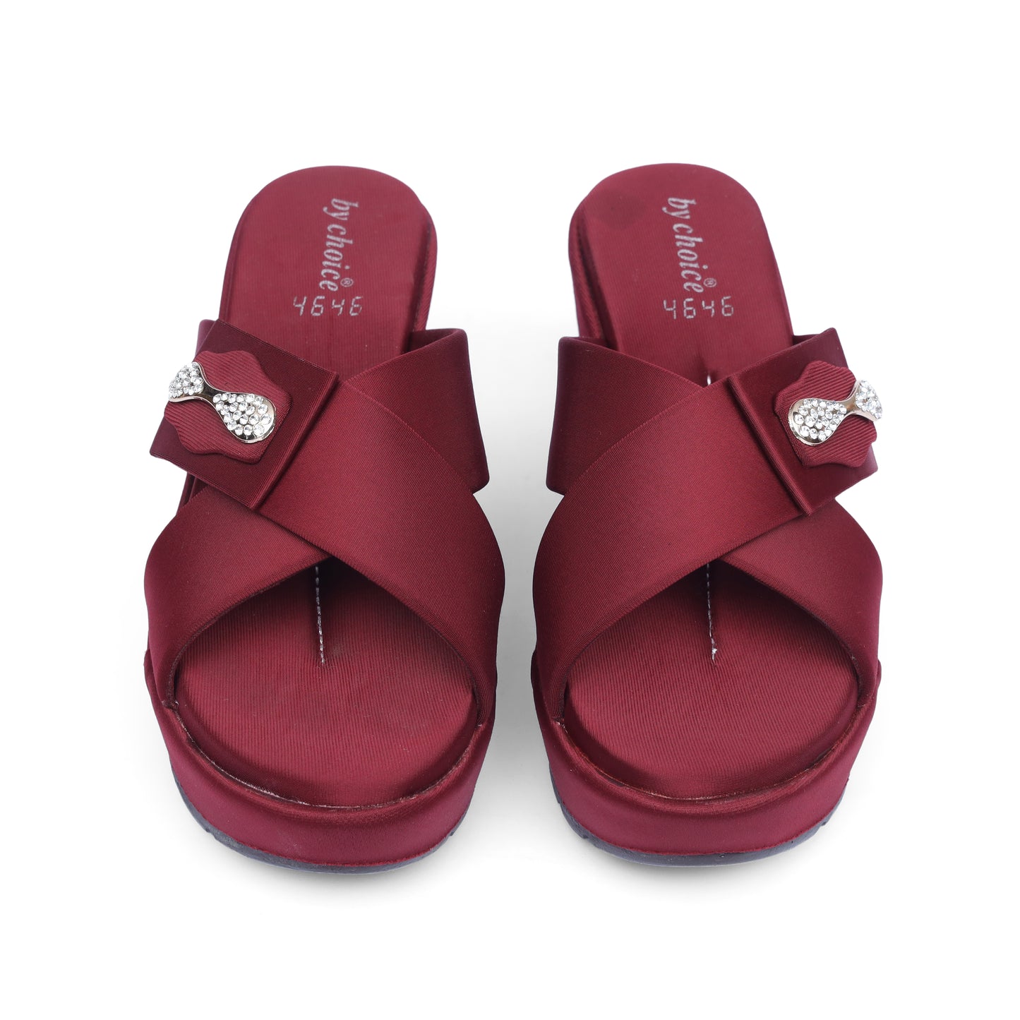 Women's Maroon Cross Strap Wedge Slippers