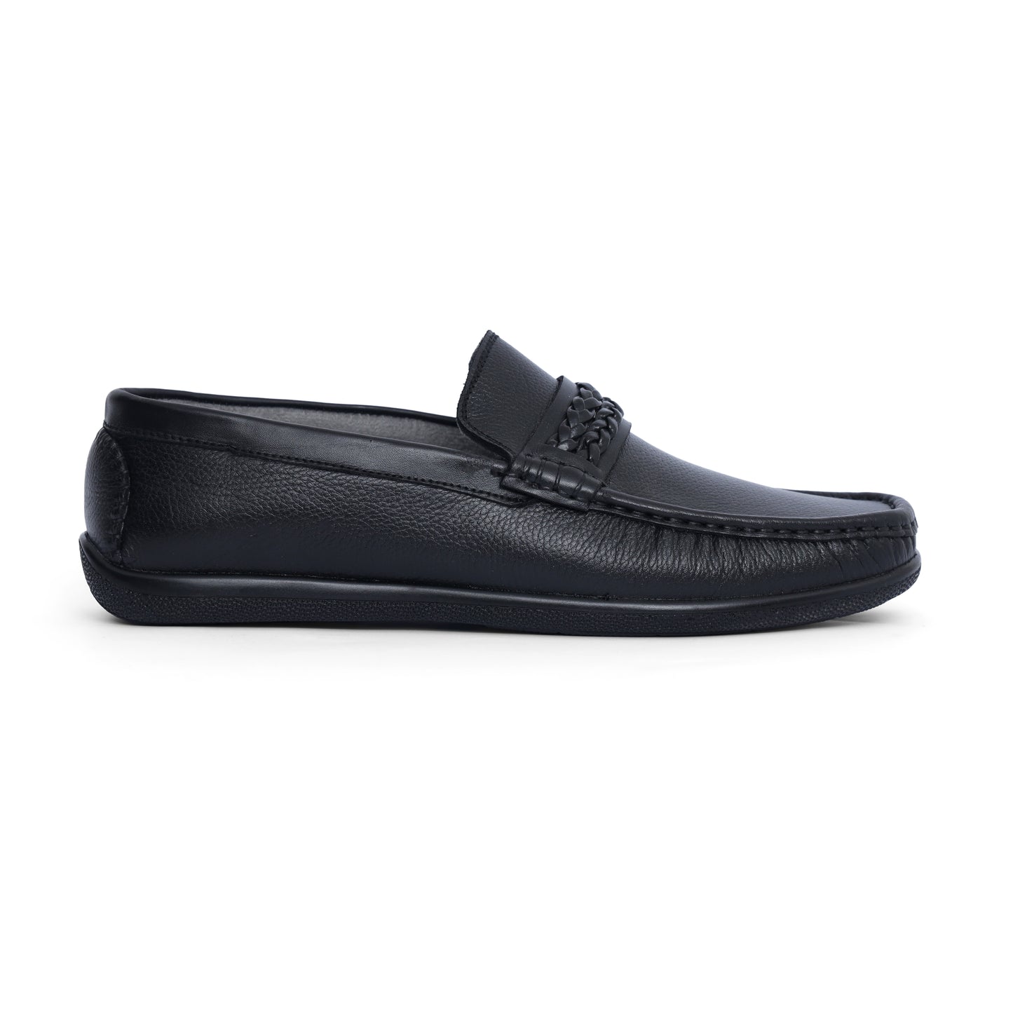 Black Medicated Premium Leather Braided Band  Loafer