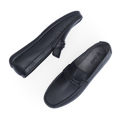 Black Medicated Premium Leather Braided Band  Loafer