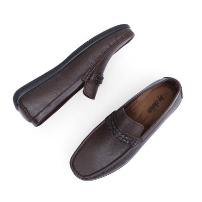 Brown Medicated Premium Leather Braided Band Loafer