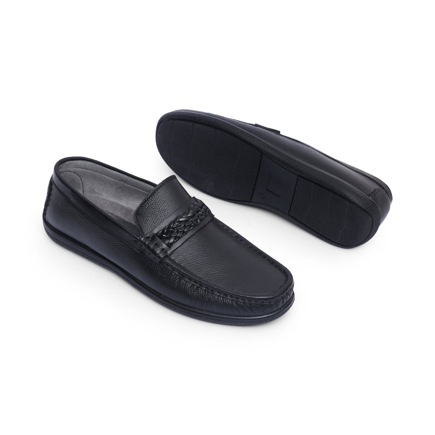 Black Medicated Premium Leather Braided Band  Loafer
