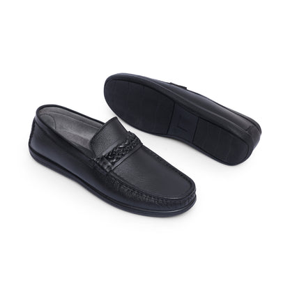 Black Medicated Premium Leather Braided Band  Loafer