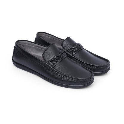 Black Medicated Premium Leather Braided Band  Loafer