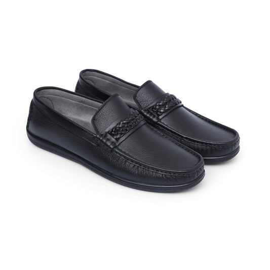 Black Medicated Premium Leather Braided Band  Loafer