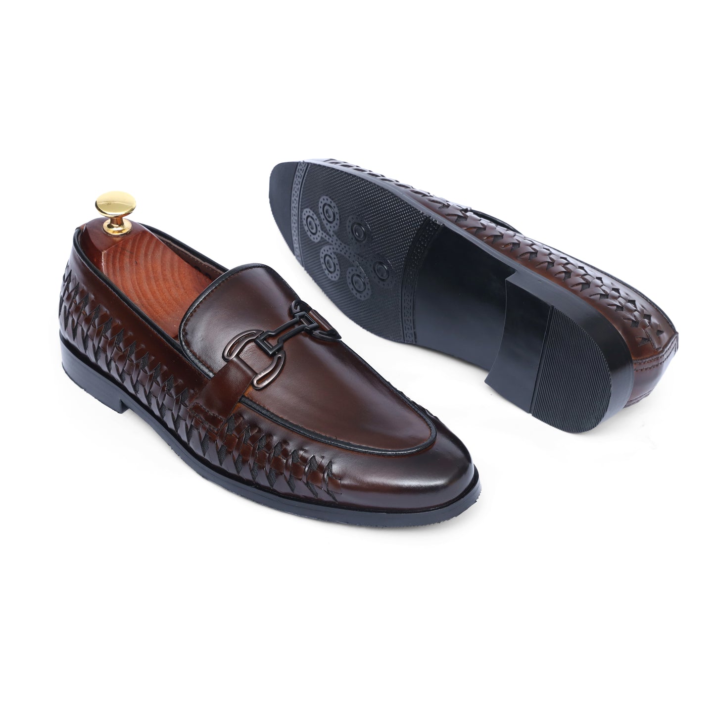 Brown Premium Leather Braided Metal Buckle Formal