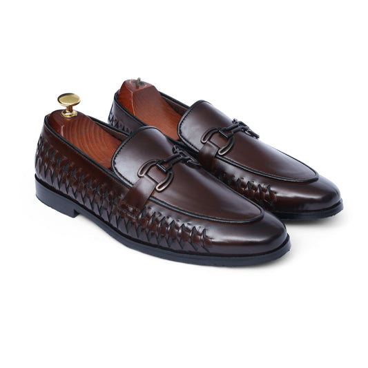 Brown Premium Leather Braided Metal Buckle Formal