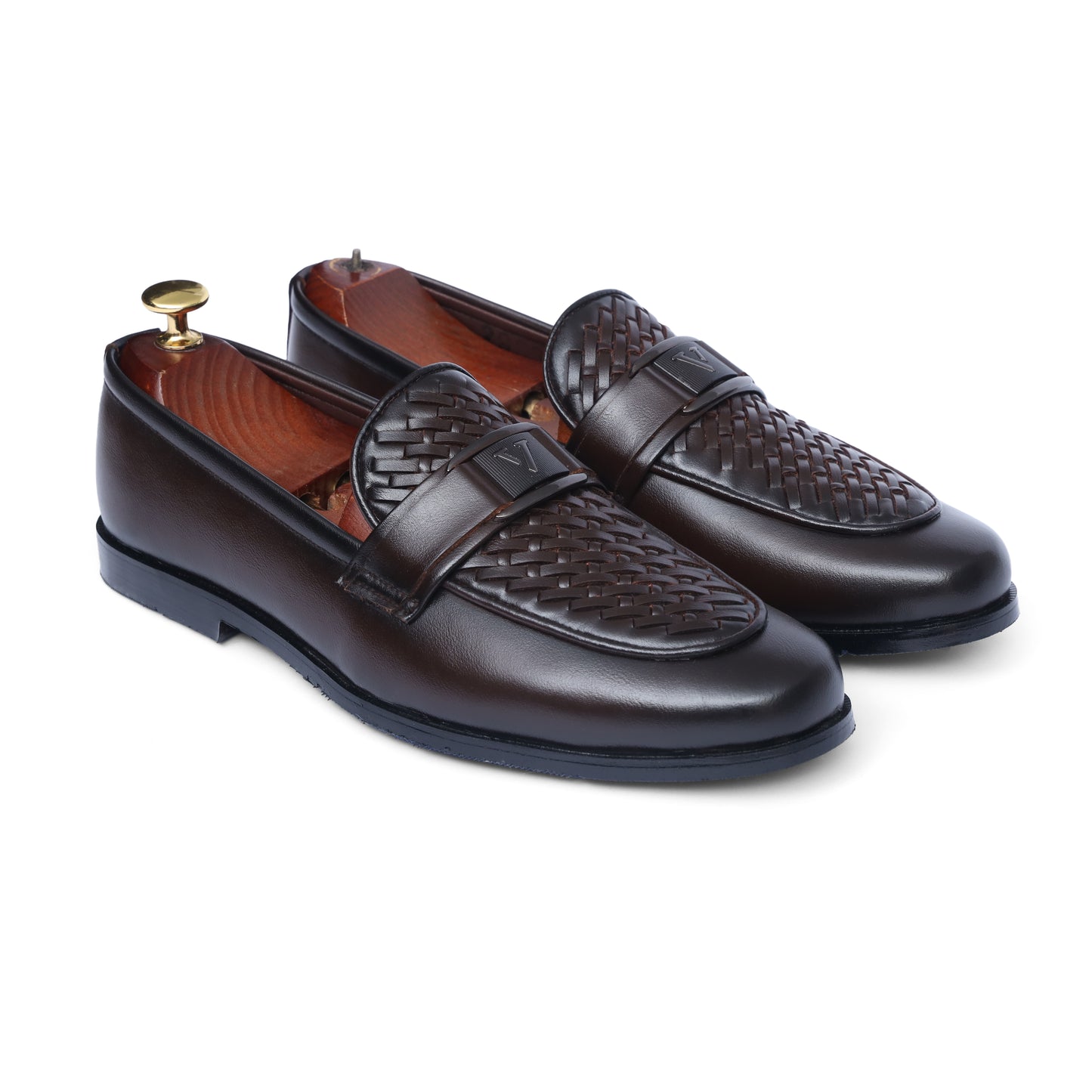 Brown Braided V Buckle Formal