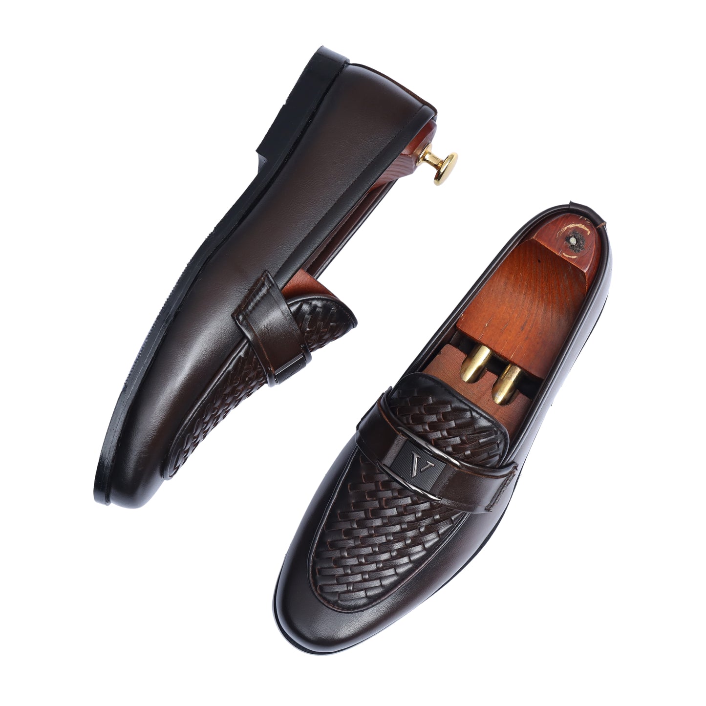 Brown Braided V Buckle Formal