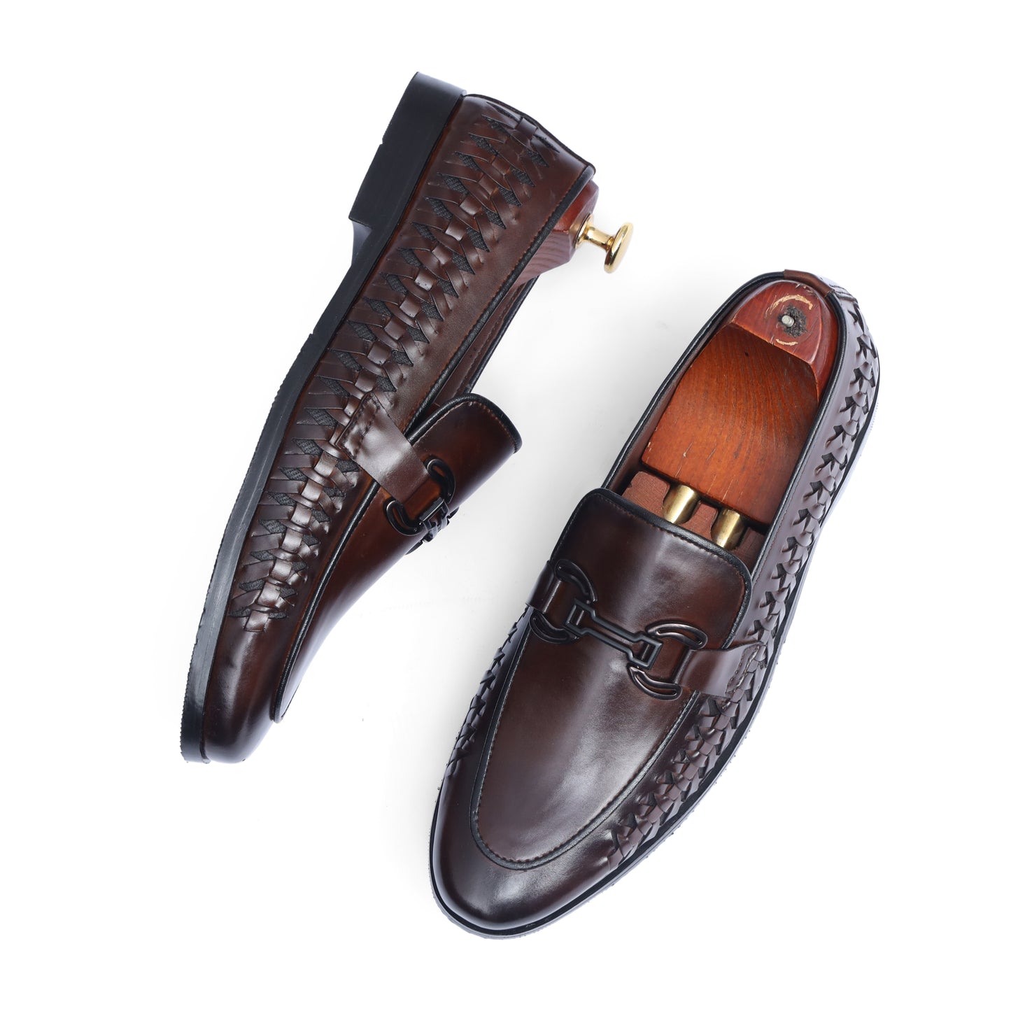 Brown Premium Leather Braided Metal Buckle Formal