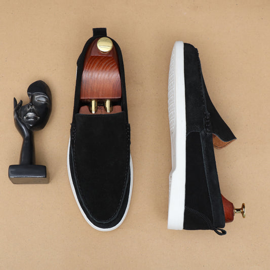 Black Leather Suede Loro Piana Loafer