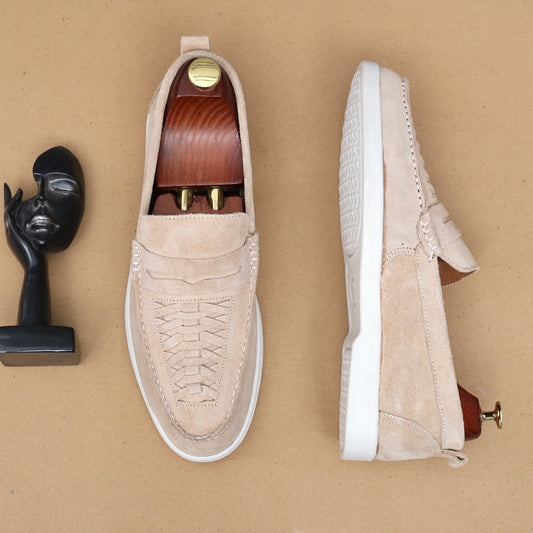 Beige Braided Sued Leather Loafer
