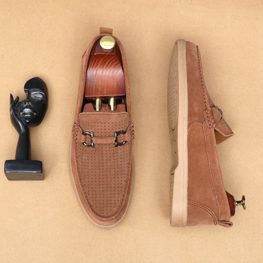 Brown Suede Dotted Leather Loafer