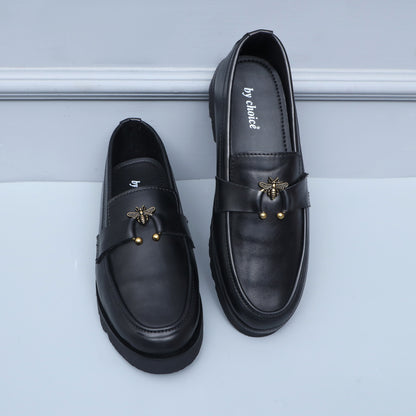 High Sole Black Bee Ring buckle Loafer