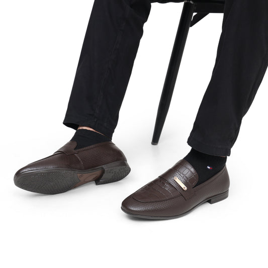 Brown Dotted Croc Leather Formal Shoes