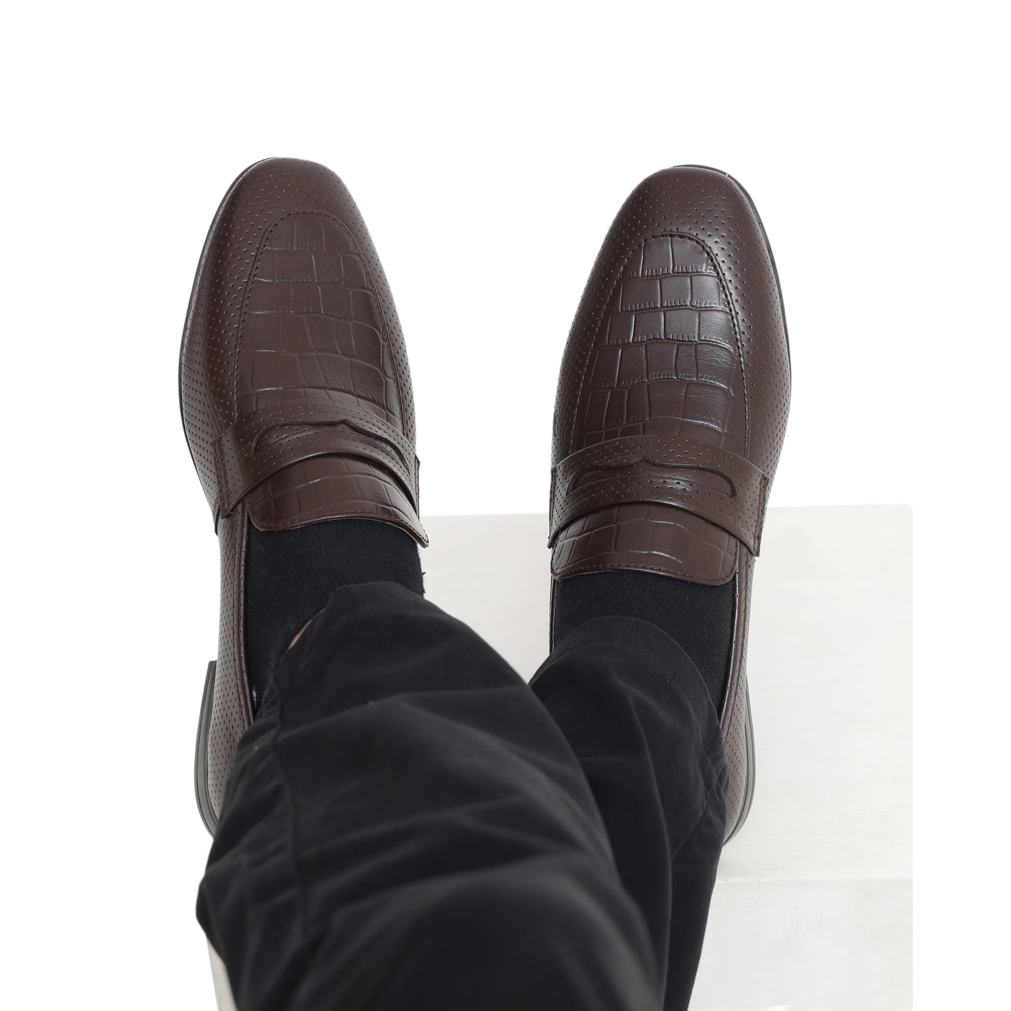Brown Leather Croc Penny strap Shoes