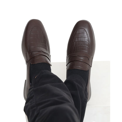 Brown Leather Croc Penny strap Shoes